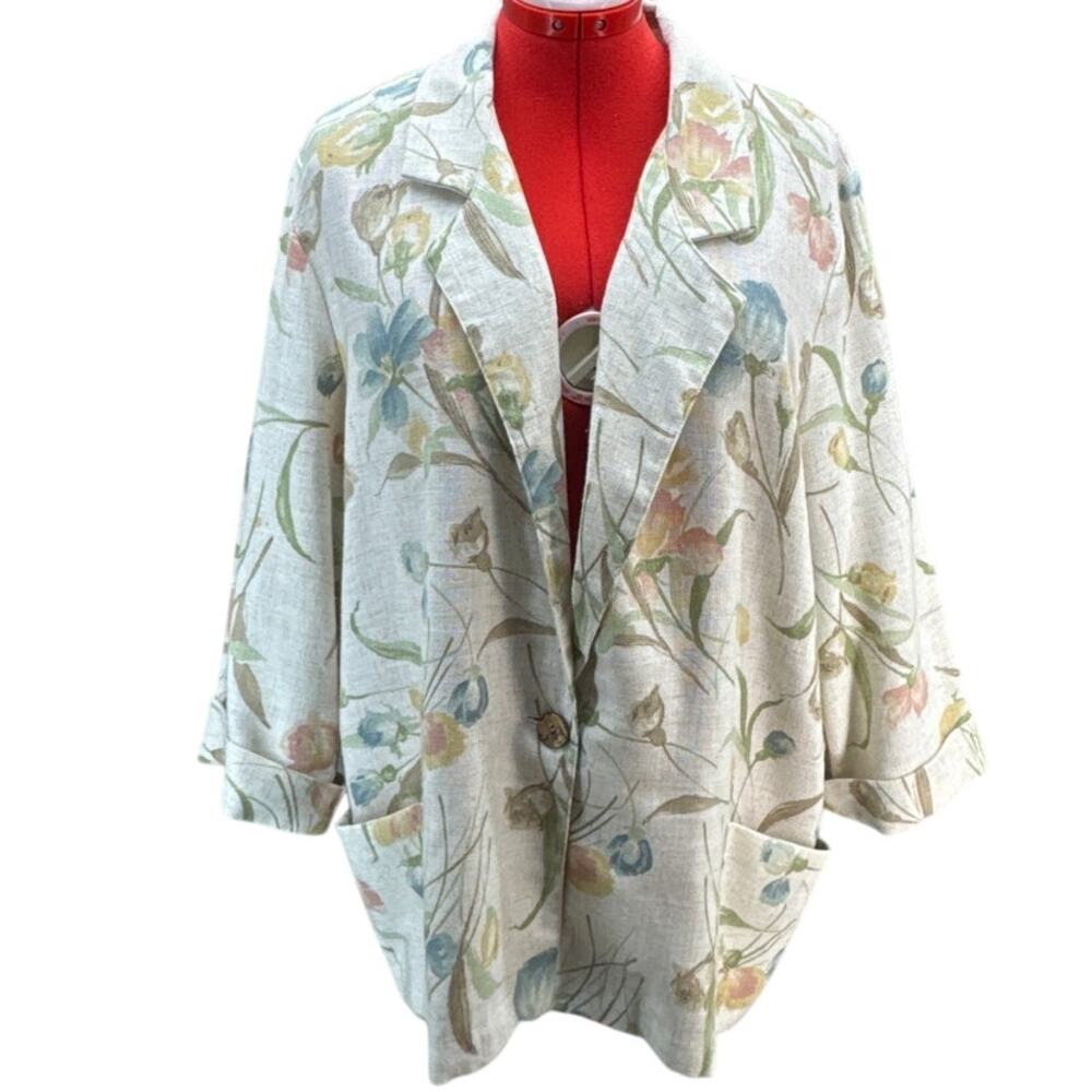 Alice Stuart Vintage Oversized 3/4 Rolled Sleeve Spring Floral Blazer Women XL